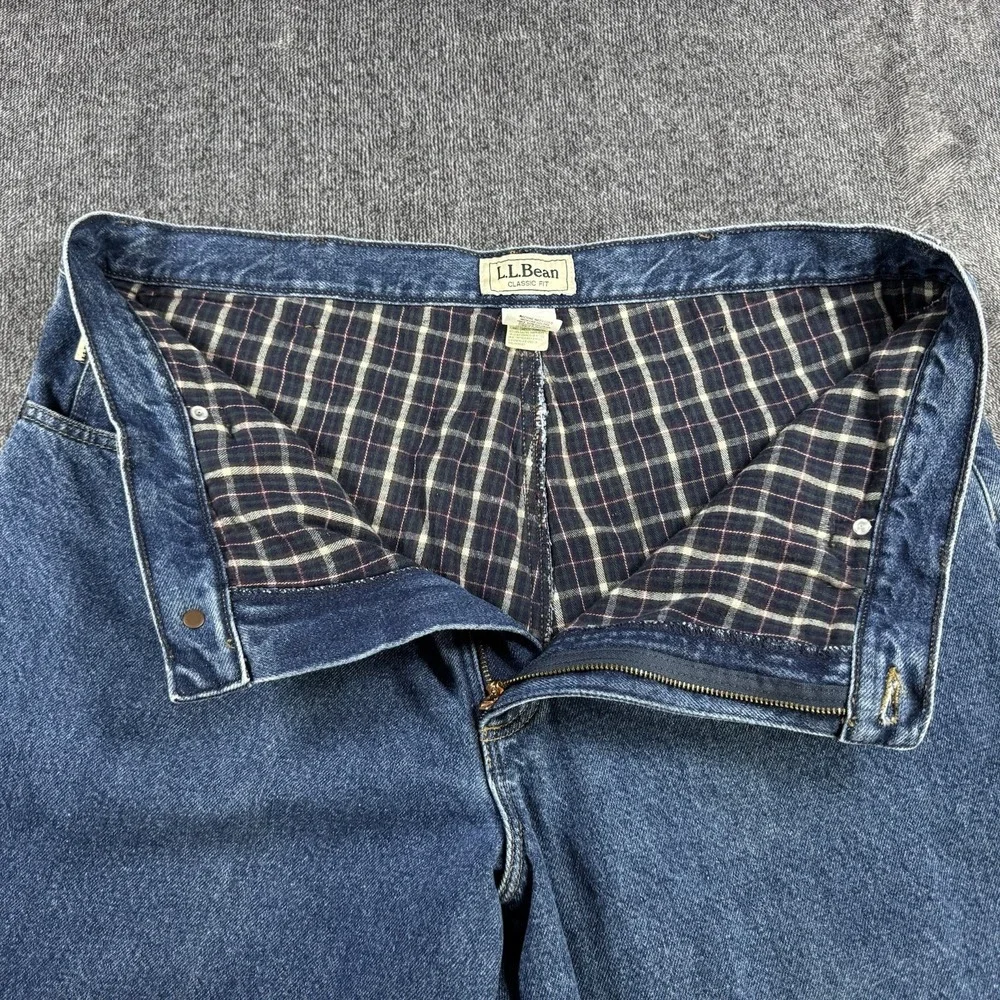 L.L. Bean Men's Classic Fit Flannel Lined Jeans 40x29 Blue‎ Cotton Denim - Picture 7 of 16